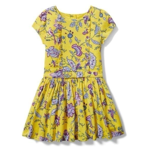 𝅺Janie and Jack Aurora Floral Ruffle Yellow Purple‎ Dress Girl Sz 12-18 Months - Picture 1 of 8